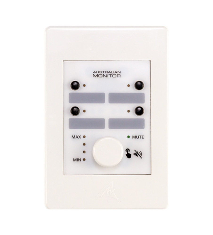 Australian Monitor AJ-WP4R-W 4 Button Wall Control Panel with Rotary Encoder White For the Zonemix Solution